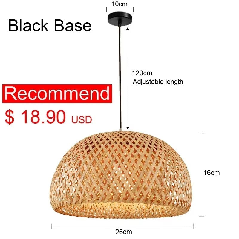 Lâmpada suspensa de bambu, luminária pendente de teto, rattan, vime, tecido à mã