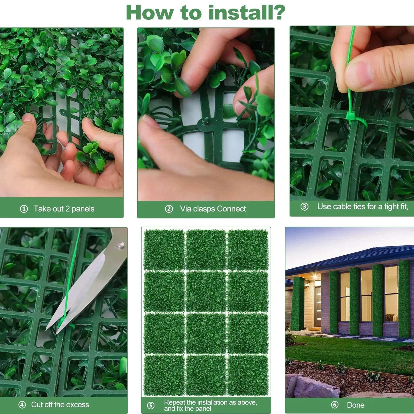 Painel de parede de grama de plantas artificiais, cobertura