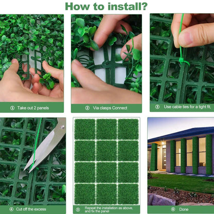 Painel de parede de grama de plantas artificiais, cobertura